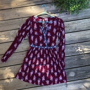 Boho embellished floral long sleeve dress